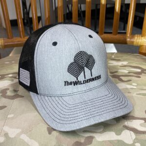 Wilderness Logo Charcoal Ember Cap, gray, black, and orange