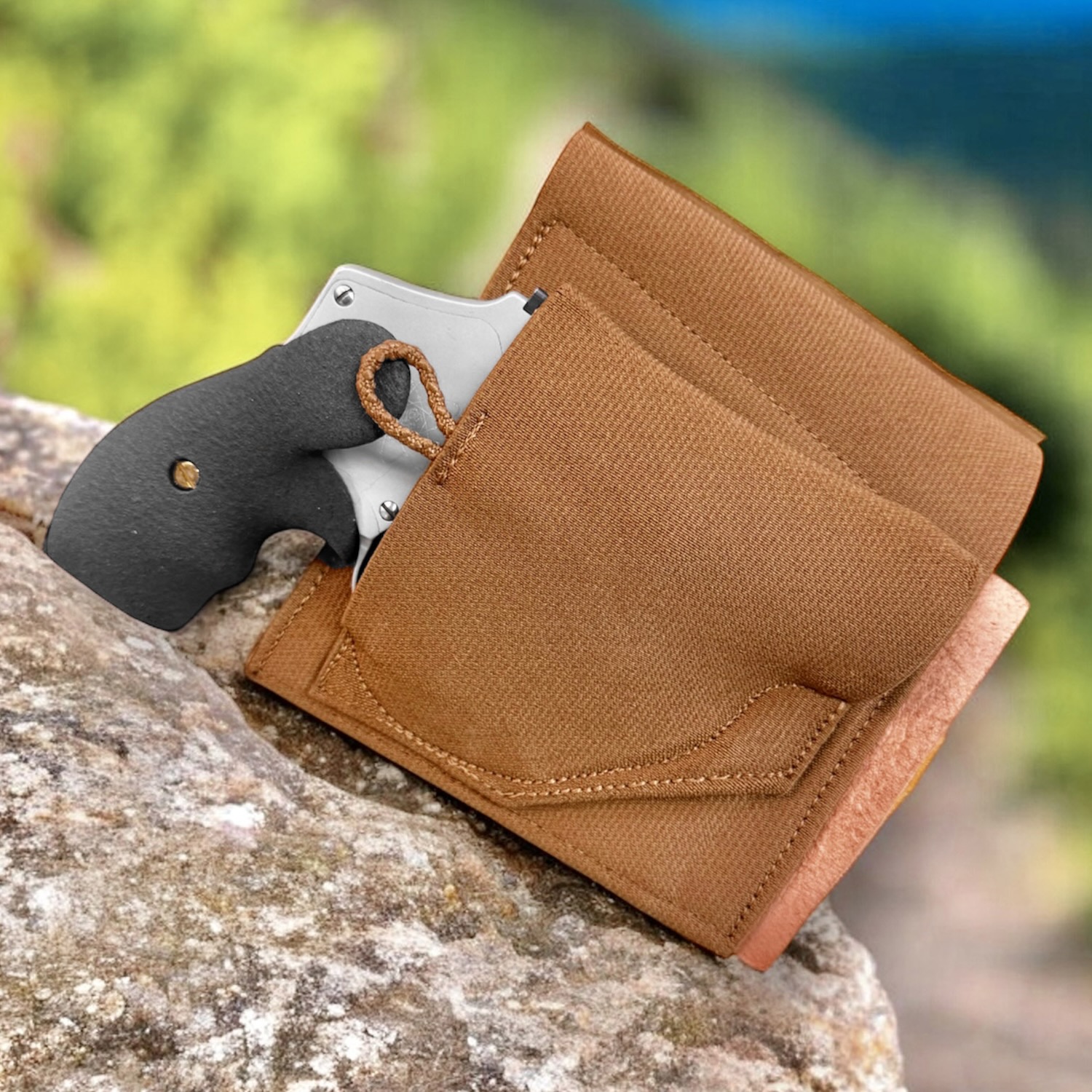 Renegade Ankle Holster in coyote elastic for snub revolver.